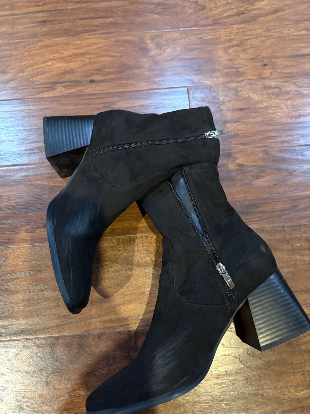 Marc Fisher Black Suede Square-Toe Ankle Booties with Side Zip